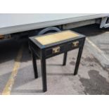 A modern Chinese black lacquered two drawer side table, 85cm h x 80cm w Location: