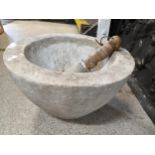 A large marble pestle and mortar, 21cm x 36cm