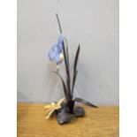 A bronze and porcelain model of a Kingfisher amongst reeds A/F Location: