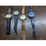 Group of four vintage quartz and manual-wind wristwatches to include a Universal Swiss watch, an