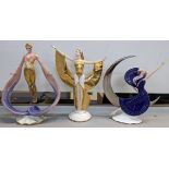 Three Franklin Mint porcelain figures to include Sunrise in Gold, Moonlight in Platinum and Daybreak