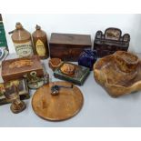 A mixed lot to include a 19th century mahogany wooden box, a 20th century marquetry wooden box,