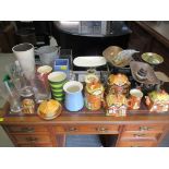 A mixed lot of kitchen scales with weights, Price's Cottage ware, mixed glass, ceramic and tin
