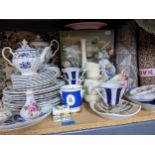 Mixed ceramics and glassware to include a J G Durand Aspen boxed punch bowl and set, two Lladro