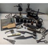 A mixed lot to include late 19th/early 20th century work related metalware, sheep shears, nails,