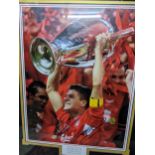 A Framed and glazed autograph picture of Steven Gerrard - Liverpool champions league 2005, with