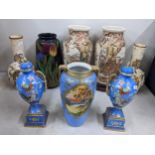 A mixed lot to include Noritake vases, Royal Stanley Ware vase, two Japanese Satsuma vase and a pair