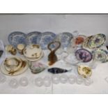 Ceramics and glass to include a pair of Masons plates, Murano glass fish and swans a/F, decanters,