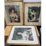 Three 19th century gilt framed coloured and signed engravings by W.A.Cox depicting pictures after