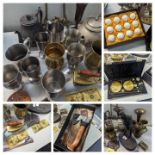 Metalware and collectables to include tankards, tea pots, St Andrews golf balls, a golf figure, a