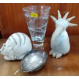 Collectables to include a Louise Kennedy glass vase, a painted pottery bird in the 'Do Do' style,