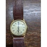 A 1940s Buren Eldis 9ct gold cased wristwatch with cream coloured dial, Arabic numerals, luminous
