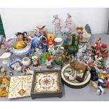 A mixed lot to include character jugs, Mintons wall tile, Carlton ware toaster rack, miniature