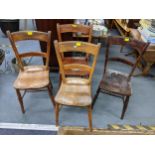 A matched set of four 19th century elm seated bar back country chairs Location: