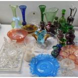 Mixed glassware to include Carnival glass, Bohemian etched coloured glass, Murano, art glass bowl