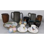 A mixed lot to include Beswick Beatrix Potter ornaments, a pair of cloisonne vases, a large 19th