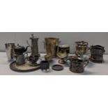 A mixed lot of mainly silver plate to include a twin handled wine cooler, gravy boats, wine