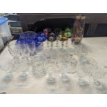 Mixed glassware to include 6 Waterford Colleen glasses A/F, six coloured hock glasses, blue cut