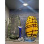 Studio glass to include a Whitefriars Green Wave ribbed vase, Whitefriars bowl and others to include
