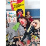 A Pelham ventriloquial puppet V4 Boy an Anna Marita puppet and a Pelham style Mexican puppet