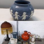 A mixed lot to include Derek Northfield studio potter, pewter lamp, West German vase and other items
