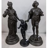 Three Victorian spelter figures to include one of a lady with a bird perched on her hand Location: