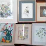 A quantity of pictures, mainly still life and flower studies, to include a Margaret Worthington blue