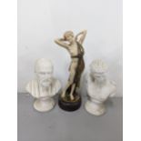 A modern Art Deco style vanity figurine, signed F Preiss to the base, together with two 20th century