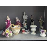 A group of ceramic figures to include Capodimonte 'Vienna 1850' and ' Madrid 1798' a pair of