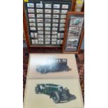 A collection of mounted vintage (pre war) cigarette collectors cards of motor cars together with a