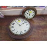 A Victorian mahogany cased dial clock, and a mahogany wall hanging clock, each with white painted