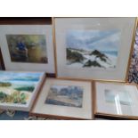 A group of watercolours to include Martin Beckett 'Dinstandburgh' signed with monogram and a 1906