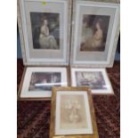 A framed print signed T. Hamilton Crawford of a seated lady beside a tree and 2 similar prints