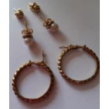 A pair of 20th Century 9ct gold hoop earrings stamped 9ct, 4.7g together with a pair of 18ct gold