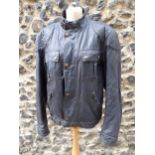 Belstaff- A gents black jacket in the biker's style, European size 52 having a tartan lining.