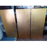 Three modern Chinese panels painted gold to one side produced by the Quintessa Art Collection Ltd in