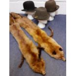 Two vintage reed fox stoles together with 3 vintage gents hats comprising a Blackburns Gatwick black