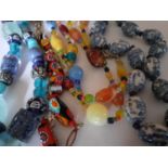 Mixed 20th Century painted glass bead necklaces to include a Chinese blue and white painted