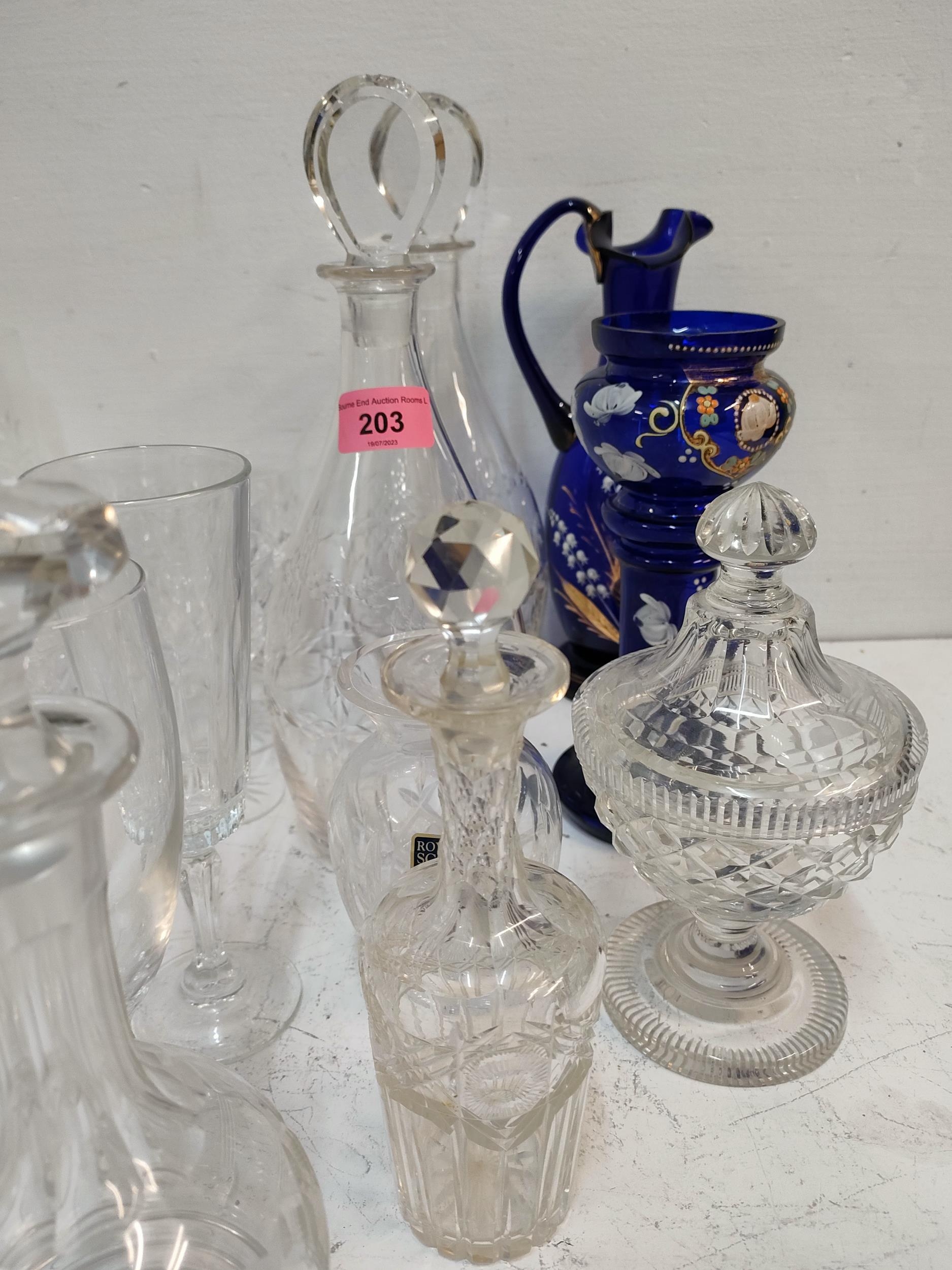 Glassware and crystal to include Royal Scot Tudor and Webbs, decanters, tumblers, decorative blue - Image 5 of 7