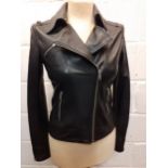 Armani Exchange- A modern ladies soft black sheepskin bikers jacket with multi silver tone zip