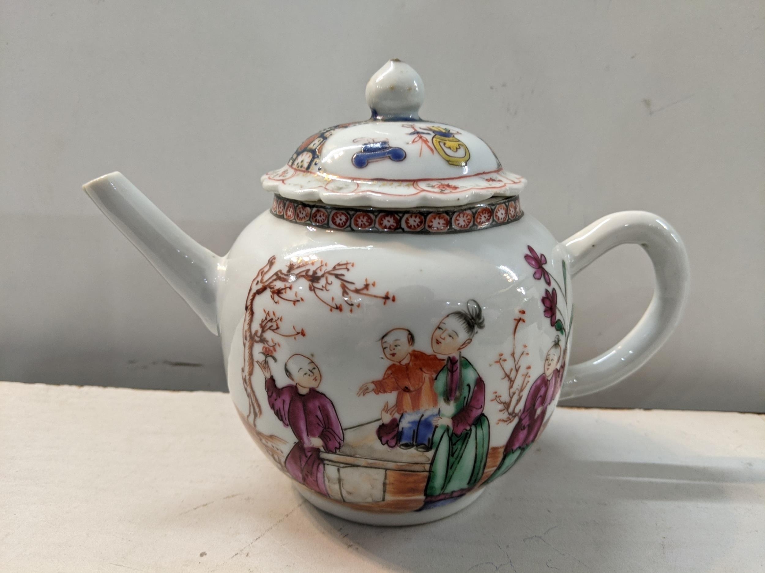 A late 18th century Chinese famille rose teapot with a later lid Location: - Image 2 of 3