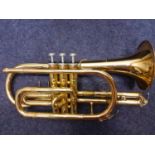 A Yamaha gold tone cornet in fitted case. Condition: no dents.