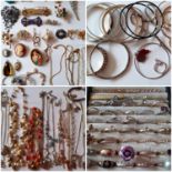 A quantity of 20th Century costume jewellery to include silver items, an abalone bracelet, an Aurora