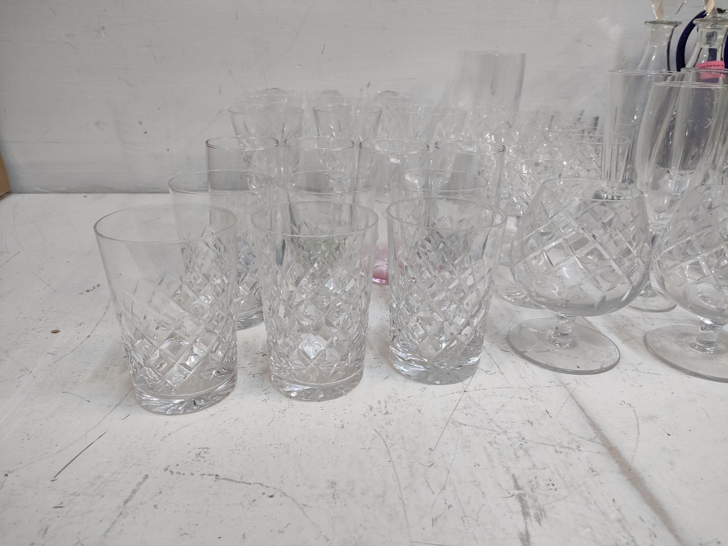 Glassware and crystal to include Royal Scot Tudor and Webbs, decanters, tumblers, decorative blue - Image 2 of 7