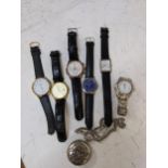 Six quartz gent's wristwatches and a modern pocket watch Location: