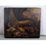 An 18th century small oil on board depicting a hare in a woodland scene 14cm x 12cm Location: