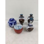 A oriental lot to include a pair of cloisonne vases and one other together with a Chinese