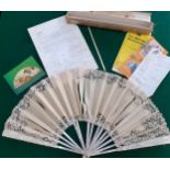 A Victorian mother of pearl fan with cream taffeta and lace wands, possibly French A/F together with