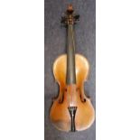 A late 19th Century/early 20th Century violin A/F together with 2 bows A/F in a hard case, 60cm long