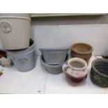 As new garden plant pots to include two by Heritage Garden pottery, a pair of Sc & co, a Jug and two